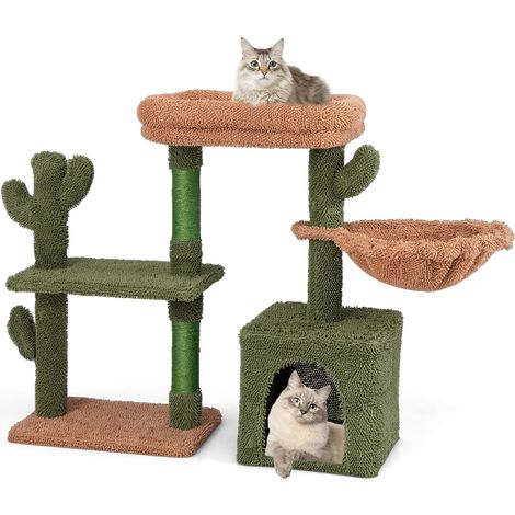 Costway – Arbre à chat cactus 81 cm – 4 étages, 3 plateformes, condo, poteaux en sisal, coussin amovible, sécurité anti-basculement, vert (1/5)