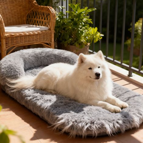Panier pour Chien Détachable et Lavable avec Base Antidérapante, Coussin Moelleux en Peluche Chaude, Literie pour Animal avec Rebords Surélevés, 120 x 75 cm (Gris Clair) (1/5)
