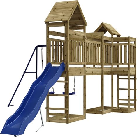 Aire de jeux d'extérieur balançoires toboggan portiques robuste jeux jardin 362 x 560 x 264 cm bois de pin imprégné (1/5)