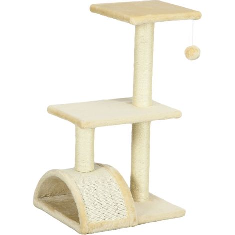 Tiragraffi per gatti e area gioco 40 x 35 x 72 cm seduta comoda design moderno soggiorno con pallina in MDF crema 210007653