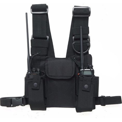 Ortviai Sac de Poitrine Tactique pour Radio Portative – Noir, Polyesther Extensible, Réglable, Grand Volume (1/3)