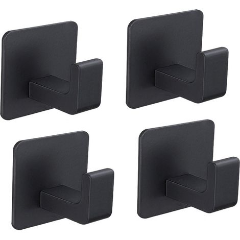 Gancho de pared metálico para baño, no requiere taladro, adhesivo, doble uso, para toallas/ropa, para puerta, negro. (1/5)