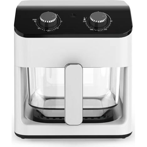 Friggitrice ad aria domestica trasparente con camera di cottura in vetro senza rivestimento – Non necessita di rivoltare gli alimenti – Temperatura regolabile e timer programmabile – Modello meccanico