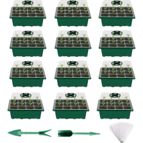 Set mit 12 Anzuchtschalen mit Deckel, 144 Zellen, Mini-Gewächshäuser (1/5)