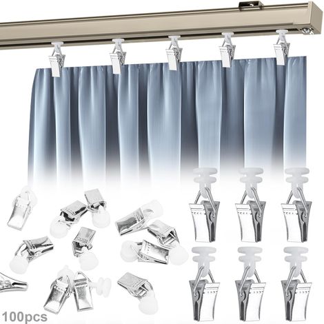 100 Pièces Pinces à Rideaux en Métal, Pince Rideaux Decoration Crochets de Suspension, Clips de Rideaux, pour Chambre à Coucher, Salle de Bains, Décoration de la Maison, Argent (1/5)