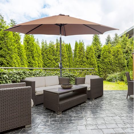 Ombrellone da giardino in acciaio color caffè Ø295x250 cm, inclinabile con manovella, telo in poliestere 180 g/m² (1/5)