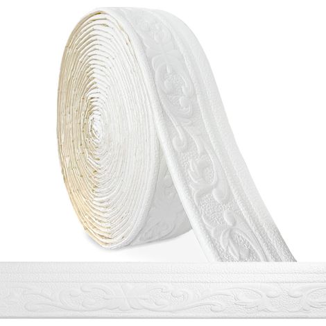 Frise autocollante blanche – 10 m x 8 cm x 5 mm – Moulures et mural en stuc 3D, autocollantes, étanches, pour coins, lignes, plafonds (1/5)