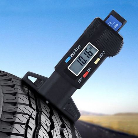 Digitales Profiltiefenmessgerät 0-25,4 mm, Reifenverschleißmesser für Autos, Digitalanzeige, elektrisches Prüfgerät für Autos, schwarz. (1/5)