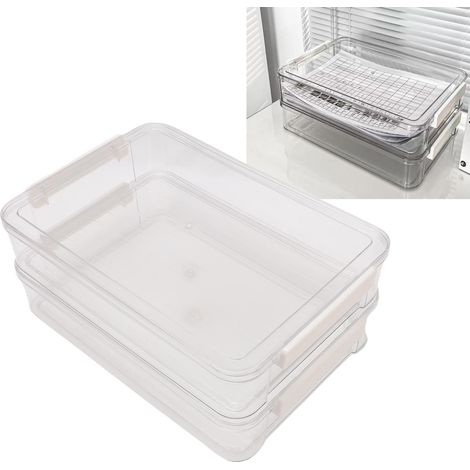 Lot de 2 boîtes de rangement empilables transparentes en PET avec couvercle, idéales pour le papier A4, les photos, les documents, le scrapbooking et les fournitures scolaires. (1/5)