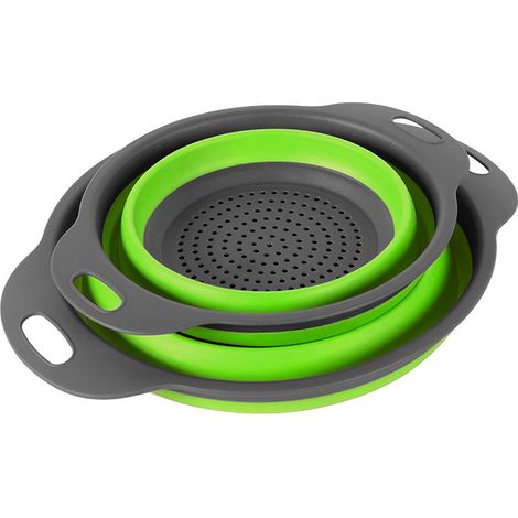 Scolapasta pieghevole in silicone, cestino per frutta telescopico portatile e multifunzionale, facile da pulire, 2 misure, verde (1/5)