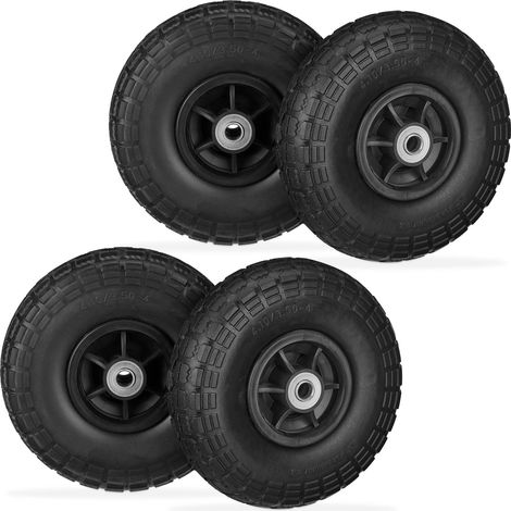Set of 4 Relaxdays Wheelbarrow Tyres, Puncture-Proof Solid Rubber, 4.1/3.5-4, 16 mm Axle, Spare Wheel, Black