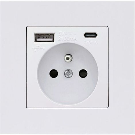 16-A-USB- und Typ-C-Steckdosenleiste – 2 Steckdosen + 1 USB-Anschluss + 1 Typ-C-Anschluss – Horizontale/Vertikale Montage – Weißes, quadratisches Design – USB16A (1/5)