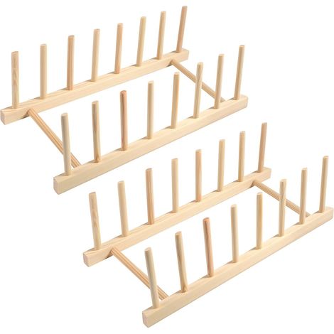 Lot de 2 supports d'assiettes en bois, porte-assiettes, porte-couvercles de casseroles, support de couvercle, tiroir, égouttoir en bois, support de planche à découper, organisateur pour (1/5)