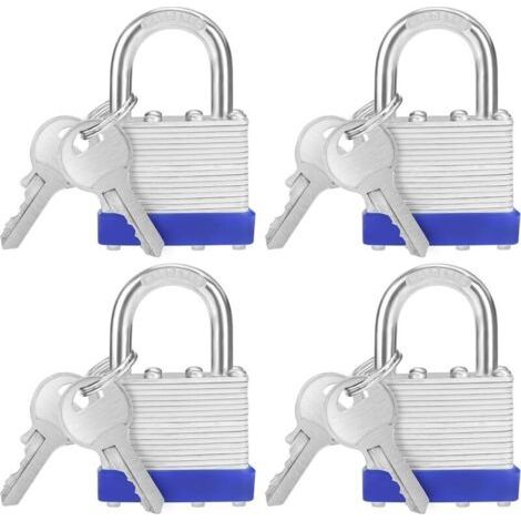 6,4x4,2x2,4 cm - Cadenas en fer avec 2 clés (Pack de 4) - Cadenas extérieur/intérieur résistant aux intempéries pour garages et armoires de rangement