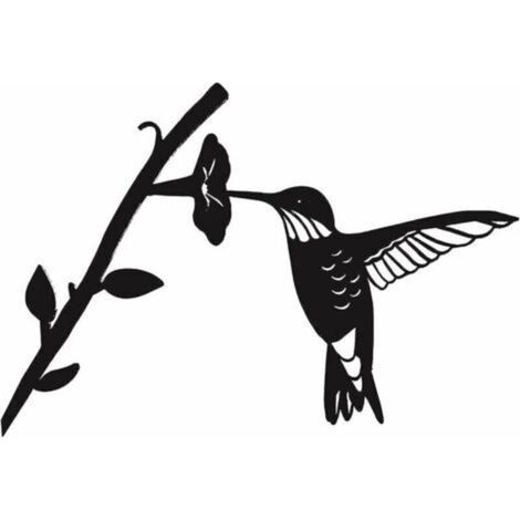 Silueta de pájaro de metal - Silueta de pájaro de hierro forjado negro, pájaros en una rama, colibrí, decoración de pared para el hogar, jardín, patio, terraza, exteriores. (1/4)