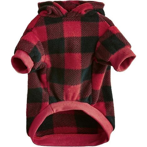 Sudadera con capucha a cuadros para perros, suéter de forro polar con gorro y bolsillo. (1/5)
