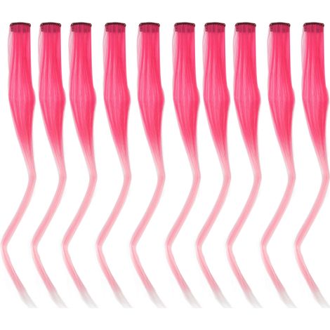 10 mèches de cheveux longues droites dégradées élégantes, pince à cheveux pour cosplay, fête d'Halloween, rouge et rose (1/5)