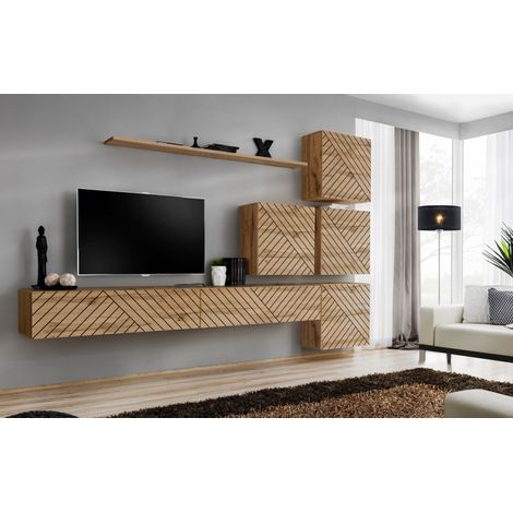 Ensemble de 7 meubles muraux "Switch IX " pour TV en bois - Beige - L 310 x H 200 x P 40 cm - Livraison gratuite