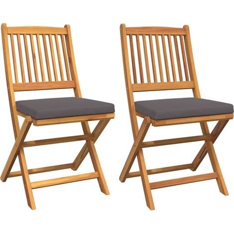 Lot de 2 Chaise de jardin,Chaise pliante Gris 49 x 57.5 x 92cm Bois d'acacia massif CFW2732865 (1/5)
