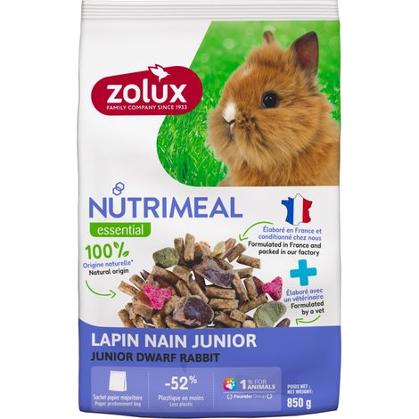 Aliment composé pour lapin nain junior de moins de 6 mois 850 g - zolux