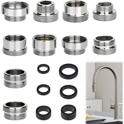 10 pièces d'adaptateurs de robinet avec joints, adaptateur universel de robinet fileté, raccords doubles filetés externes pour tuyau d'arrosage, lavabo, robinet de cuisine, aérateur de cuisine (1/5)