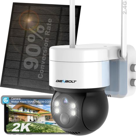 GENBOLT 2K Caméra de Surveillance Solaire WiFi Extérieur à Batterie Rechargeable 6W 7800mAh Vision Nocturne Couleur PIR Détection (1/5)