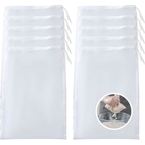10 Pièces Sac a Lait Vegetal Nylon, Sac Filtrant Alimentaire, Filtre Jus de Fruit Réutilisable, Cheesecloth avec Cordon de Serrage (1/4)