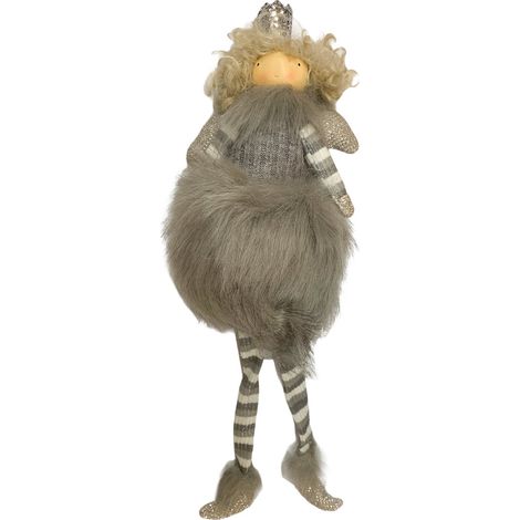 Pendaglio bambolina in pezza h 20 cm, pallina per Albero di Natale addobbi natalizi -Grigio (1/4)