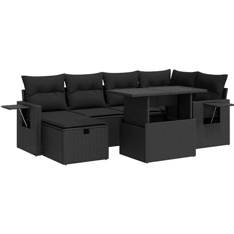 The Living Store 7-tlg. Garten-Sofagarnitur mit Kissen Schwarz Poly Rattan - Gartenmöbel (1/5)