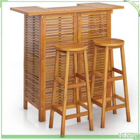Ensemble de bar de jardin - FAFEICY - 3116000 - Bois d'acacia massif - 3 pcs (table + 2 tabourets) - Finition huilée (1/5)
