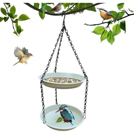 Beige Double Layer Hanging Bird Feeder  Large Capacity Outdoor Garden Wild Bird Feeder (1/5)