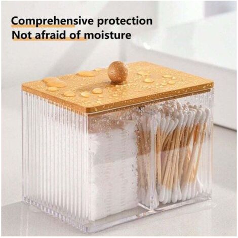 QORVA-Boîte de rangement pour cotons-tiges, boîte de rangement transparente pour démaquillant en coton, boîte de rangement pour cotons-tiges pour salle de bain, rangement et organisation de la pièce, (1/4)