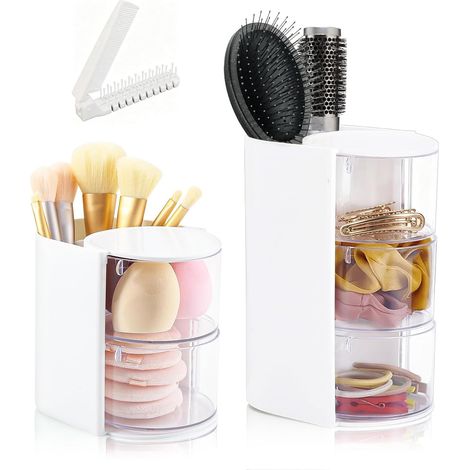 Organiseur de coiffeuse rotatif - Lot de 2 - Acrylique transparent - Rangement accessoires cheveux et maquillage - Pour salle de bain et bureau - 2 et 3 niveaux (1/5)