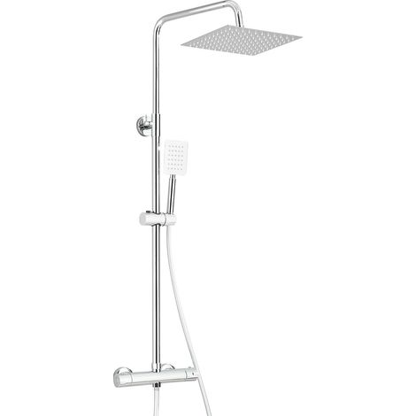 Bathroom Thermostatic Shower Mixer Set Handheld Shower and with Adjustable 8" Overhead Rainfall Shower Head Twin Head & Body Chrome Plated Set (1/5)