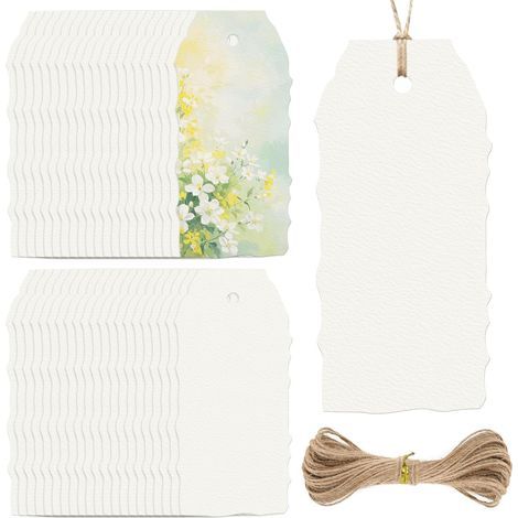 60 leere Anhänger mit unregelmäßigen und eingerissenen Rändern, Vintage-Geschenkanhänger mit Schnur, Geschenkanhänger aus Aquarell-Kraftpapier für DIY-Geburtstags-, Hochzeits- und Basteldekorationen (1/5)