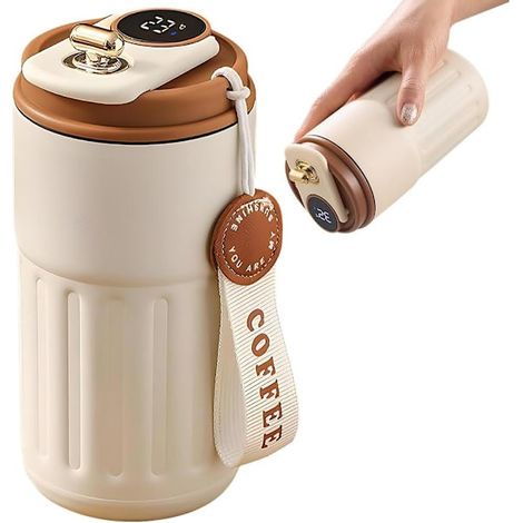 Thermos à café en acier inoxydable imitation bois d'érable de 420 ml, adapté aux boissons chaudes. (1/5)