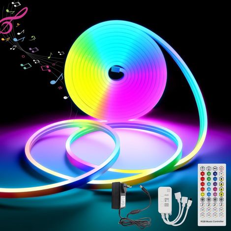 RGB Neon LED Strip 5M 12V Waterproof IP65 Waterproof with Bluetooth APP and Remote Control Music Sync Silicone Light Strip Magic Color for Outdoor Living Room Bedroom (1/5)