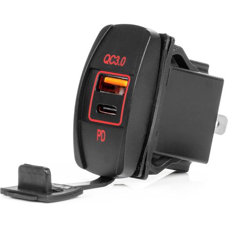 Caricabatterie da auto con prese USB, impermeabile, a forma di barca, USB + USB-C, QC3.0, 12V, 24V, amio-04229 (1/5)