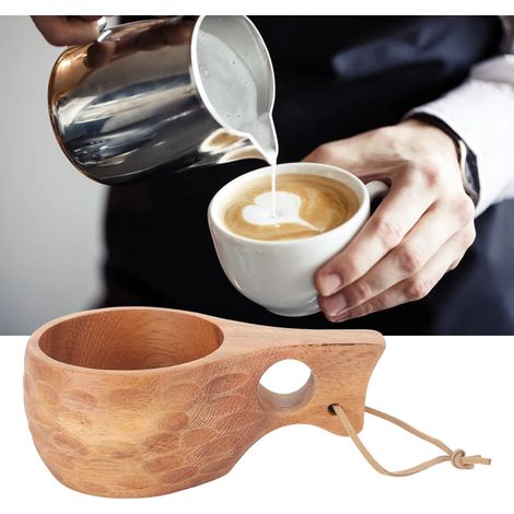 Mug finlandais en bois de 220 ml avec anse, tasse portable, mug à lait, mug à café, tasse à un trou/écaille de tortue. (1/5)
