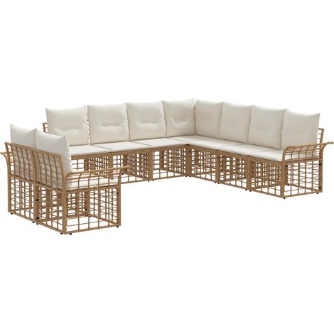 Set di divani da esterno 9 pcs Naturale e Bianco Crema vidaXL