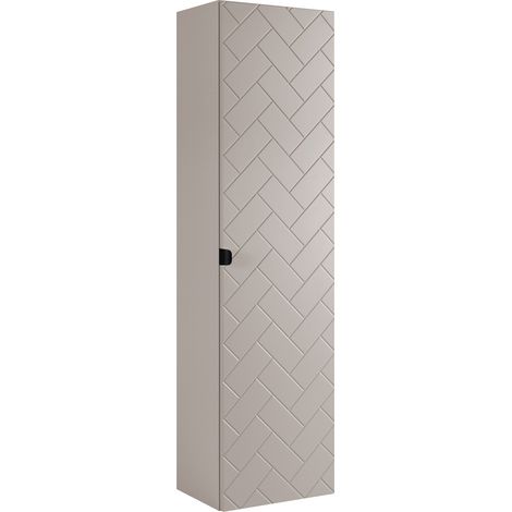 Furnidea - Meuble colonne suspendu de salle de bain MADIS CACHEMIRE 35 X 136 cm B - façades motif chevron, design moderne (1/5)