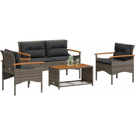 Set Divani da Giardino 4 pz con Cuscini in Polyrattan Grigio vidaXL (1/5)