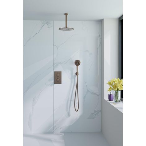 FugaFlow Eccelente Acces Ensemble de douche de tête encastré - thermostatique - bras de plafond - douche de tête 25cm - douchette ronde - flexible de