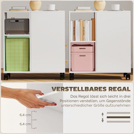 Support d'imprimante avec étagère réglable, roulettes pour fax scanner 60 x 30 x 65 cm blanc (1/5)
