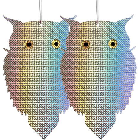 Lot de 2 leurres anti-hiboux et anti-pigeons, en plastique réfléchissant, à suspendre pour jardin extérieur, sans clochettes (1/5)