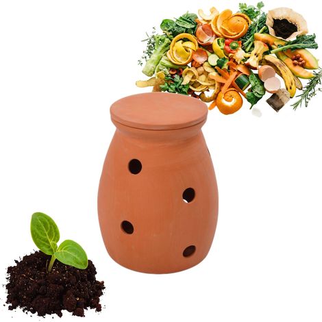 composteur à enterrer 1 L, Vase à vers pour déchets de Cuisine, Couvercle, Jardin et Potager, Terre Cuite (1/5)