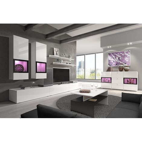 Conjunto de 7 muebles de salón colección RAMOS. Color blanco brillante. (1/5)