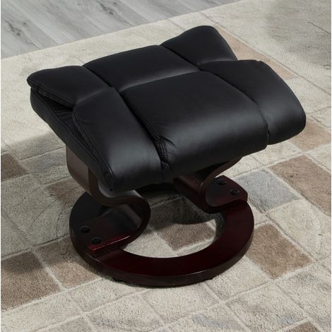 Poltrona relax girevole con poggiapiedi, reclinabile fino a 145°, similpelle nera DESVIAE (1/5)