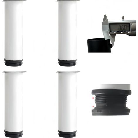 Pieds de meuble réglables en acier inoxydable – Lot de 4, hauteur ajustable de 0 à 15 mm, idéal pour meubles de salle de bain, cuisine et bureau, avec 16 vis en acier inoxydable (couleur blanc, longue (1/4)