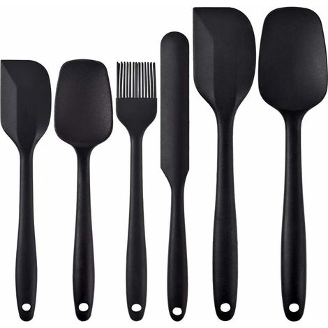 royaluxe - Ensemble de spatules en silicone, ustensiles de cuisine spatule en caoutchouc antiadhésif avec noyau en acier inoxydable pour la cuisson Noir Lot de 6, (1/5)